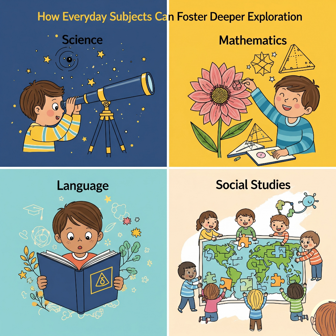 Different subjects- Mathematics, Science, Language, Social Studies fostering deeper exploration.